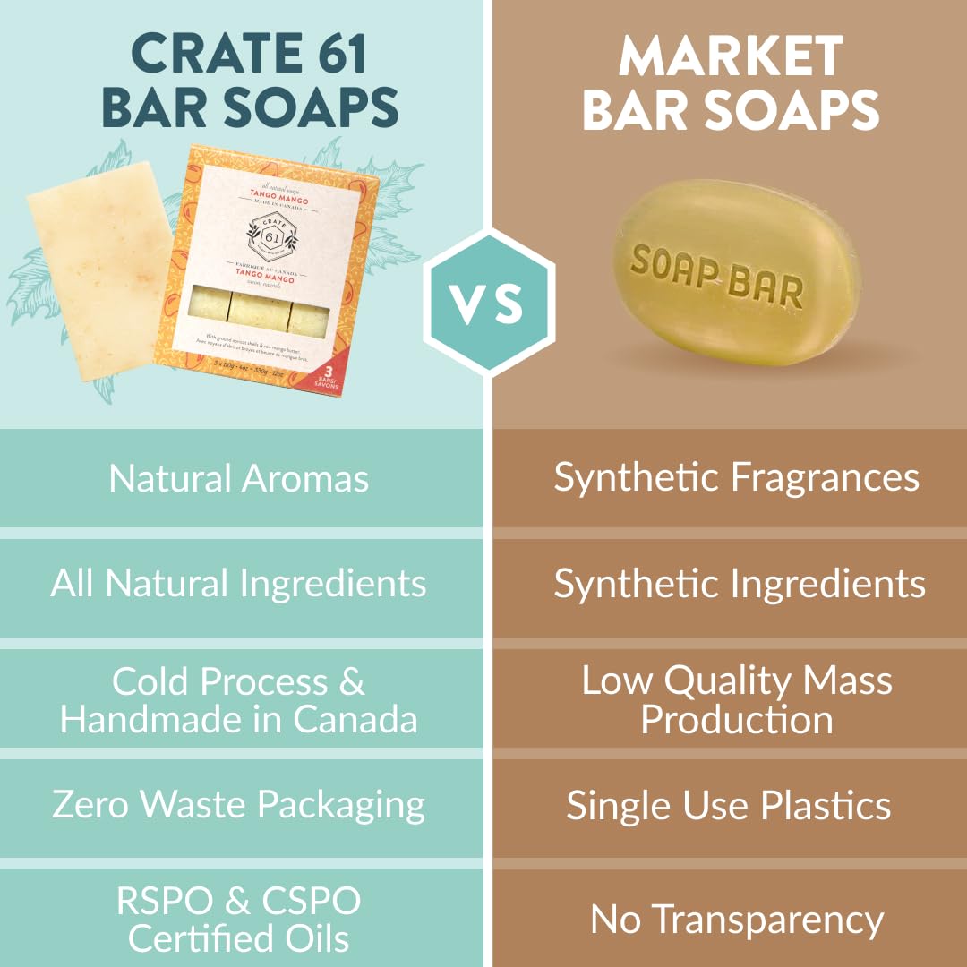 Crate 61 Organics, Handmade in Canada, Plant Based Natural Bar Soap Cold Pressed For Face & Body, w/Premium Essential Oils, For Men & Women 3 Pack (Ginger Cardamom)