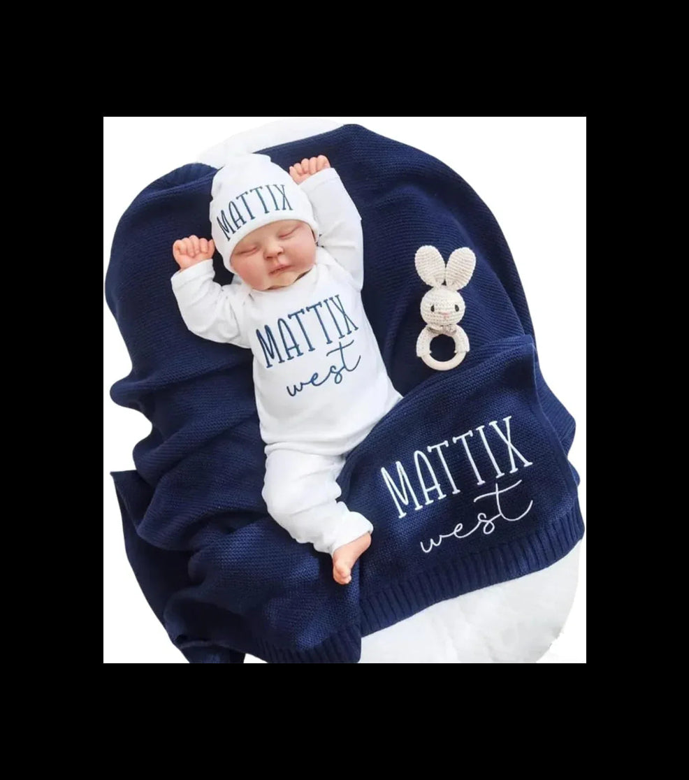 Custom Embroidered Baby Name Romper Set with Blanket,Personalized Newborn Outfit Set with Matching Onesie and Hat,Newborn Gift - Handmade Lifestyle Shop
