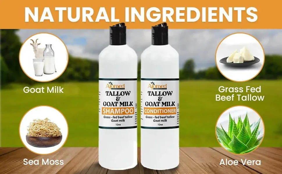 Beef Tallow & Goat Milk Shampoo and Conditioner Set - Handmade Hair Care for Thinning Relief, Sea Moss Shampoo and Conditioner, Thickening Formula for Hair Regrowth (Shampoo & Conditioner 8 Oz) - Handmade Lifestyle Shop