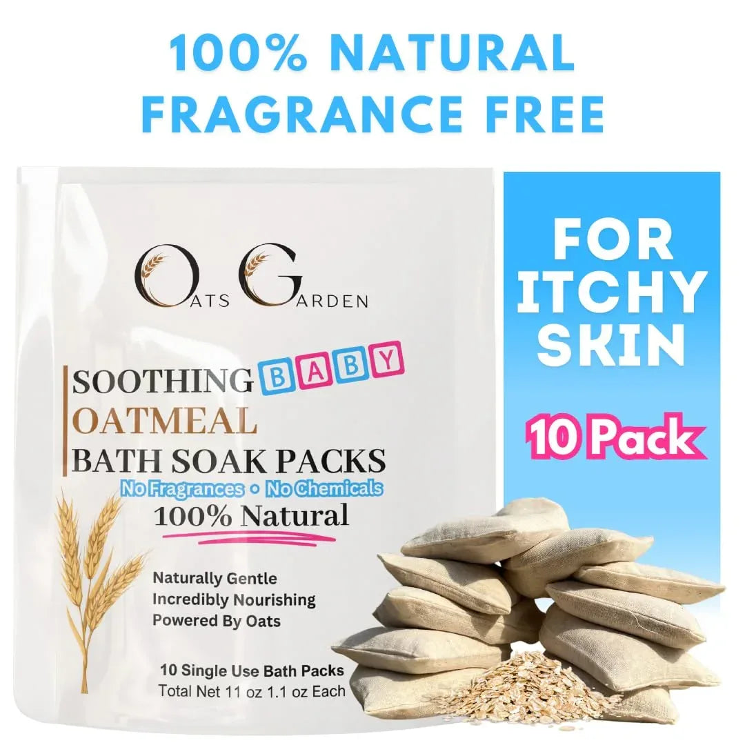 Oats Garden - Baby Oatmeal Bath Soak - Organic Oatmeal, Colloidal Oatmeal & Calamine Clay for Eczema Relief - No Mess Soak Bags, 10 Pack (1 oz each) - Soothes Irritated Skin for Babies & Children - Handmade Lifestyle Shop
