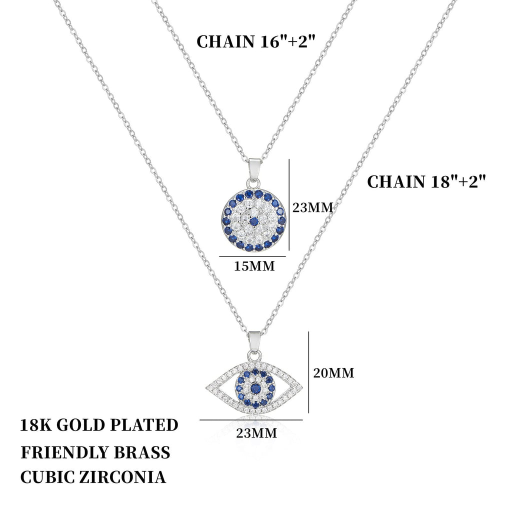 Evil Eye Necklace Layered Necklaces for Women, 2Pcs 18K Gold Plated Dainty Evil Eye Choker Pendant Necklace Handmade Evil Eye Jewelry Protection Gifts