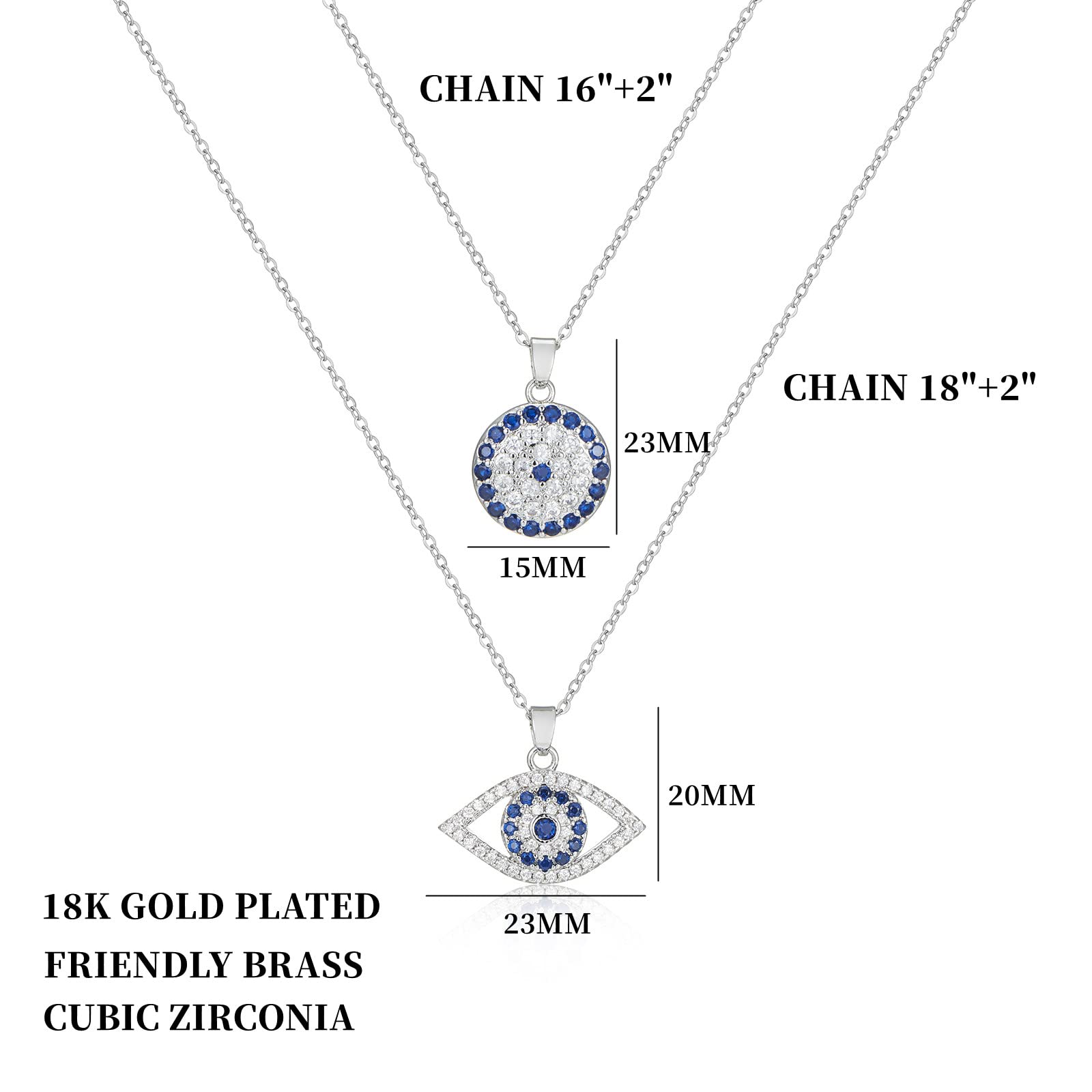 Evil Eye Necklace Layered Necklaces for Women, 2Pcs 18K Gold Plated Dainty Evil Eye Choker Pendant Necklace Handmade Evil Eye Jewelry Protection Gifts