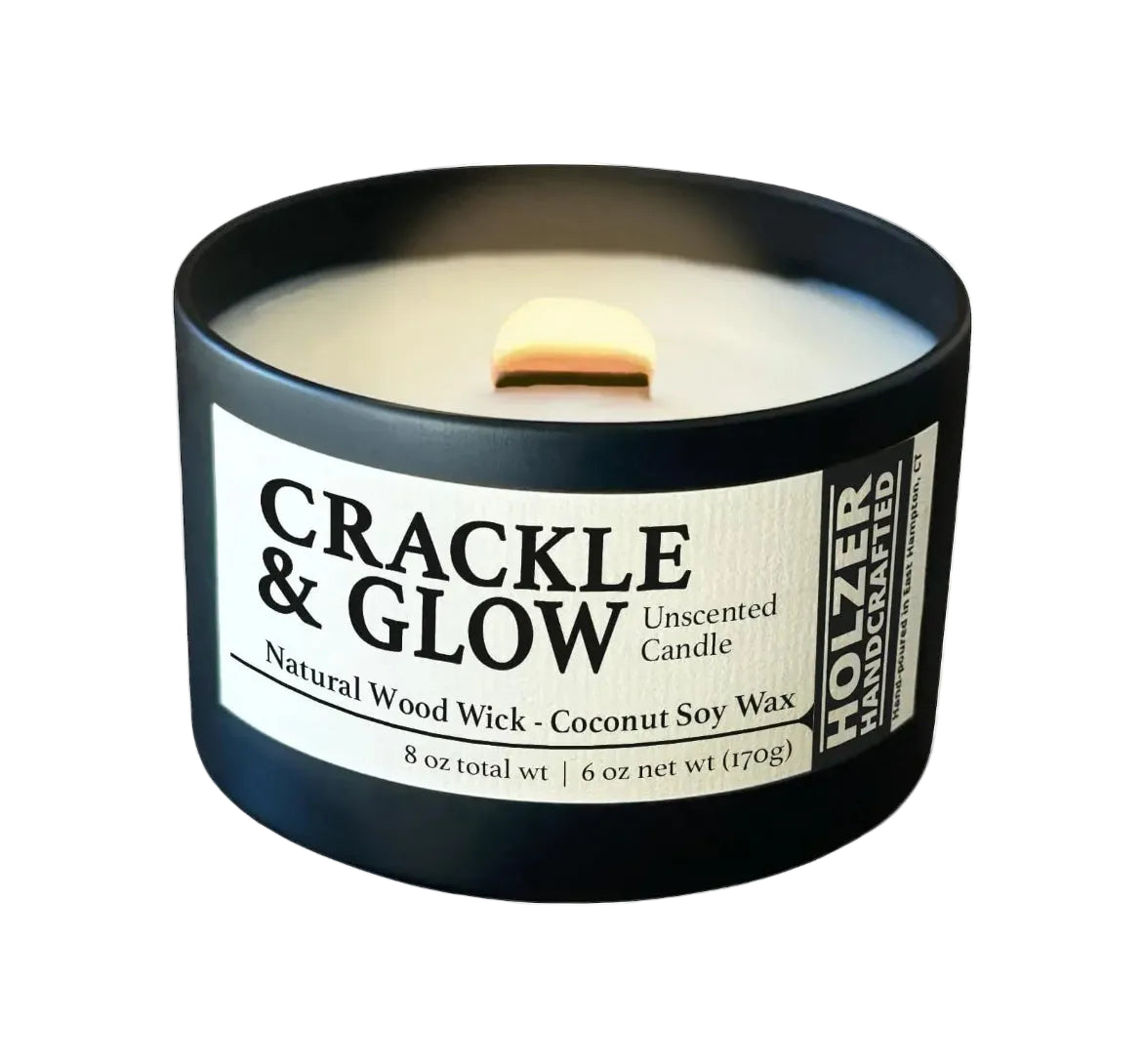 Unscented Candle Wood Wick | Fragrance-Free | Coconut Soy Candles in Black Tin | Clean Burn, Subtle Crackling Wooden Wick | Handpoured in USA by Holzer Handcrafted | 45 Hour Burn Time, 1 Candle - Handmade Lifestyle Shop
