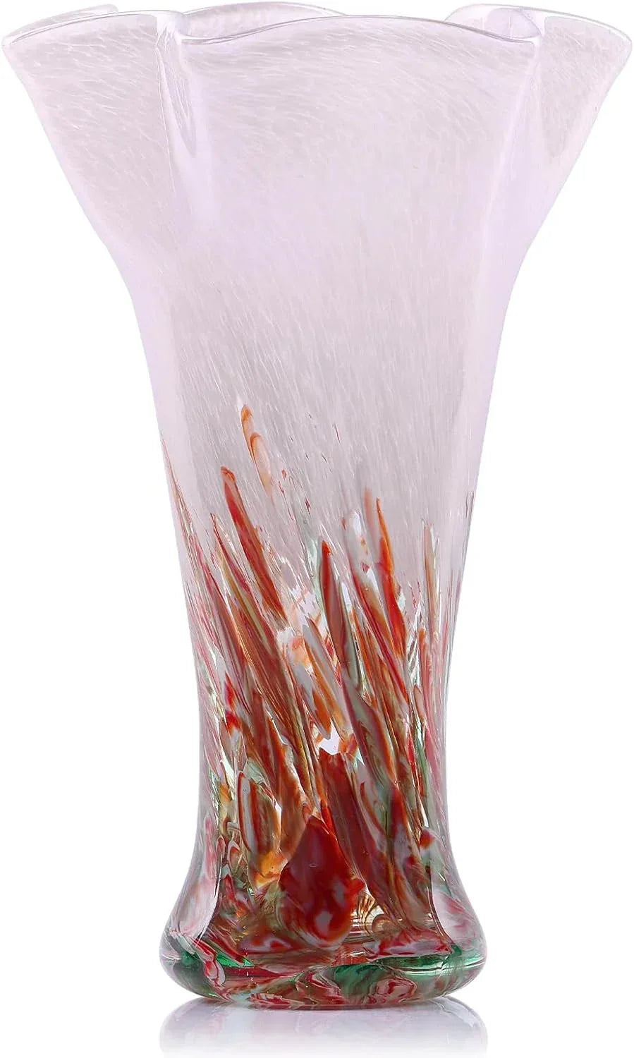 9.0" H Teal Glass Vases for Flowers, Unique Hand Blown Glass Vase Green Home Decor, Wide Mouth Colorful Flower Vase Centerpieces, for Living Room Table Bookshelf, Bathroom Office Shelf Decorative - Handmade Lifestyle Shop