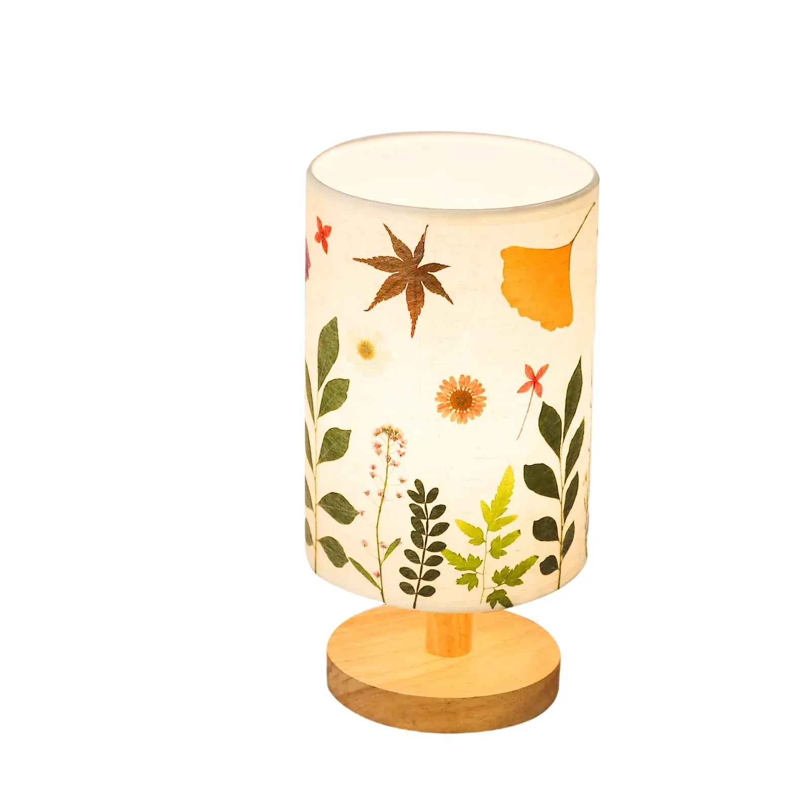Dried Flowers Small Table Lamp 5W LED 3-Color Bedside Lamp Pressed Flowers Lampshade with Wood Base for Bedroom Living Room Desk Nursery - Handmade Lifestyle Shop