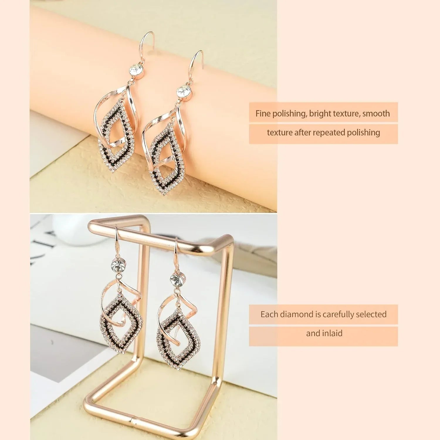 Dangle Earrings for Women, 925 Sterling Silver Handmade Linear Swirl Wire Bohemian Boho 14K Gold Diamonds Earrings Hypoallergenic Fashion Jewelry Gifts for women - Handmade Lifestyle Shop