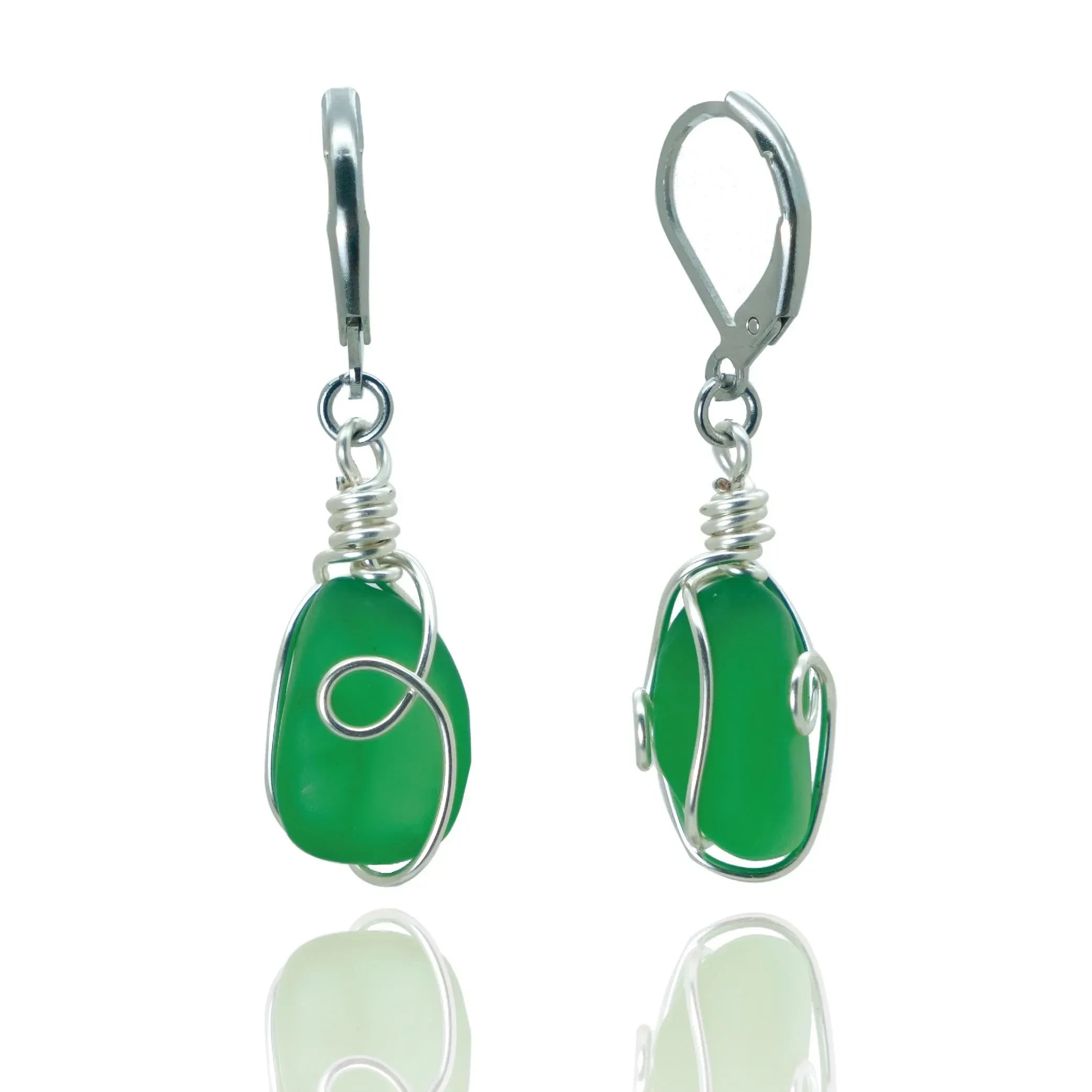 Handmade Sea Glass Wire Wrap Drop Earrings Jewelry ，Beach Earrings, Summer Gift, Ocean Jewelry Inspirational Gifts for Women, Mom, Sister - Handmade Lifestyle Shop