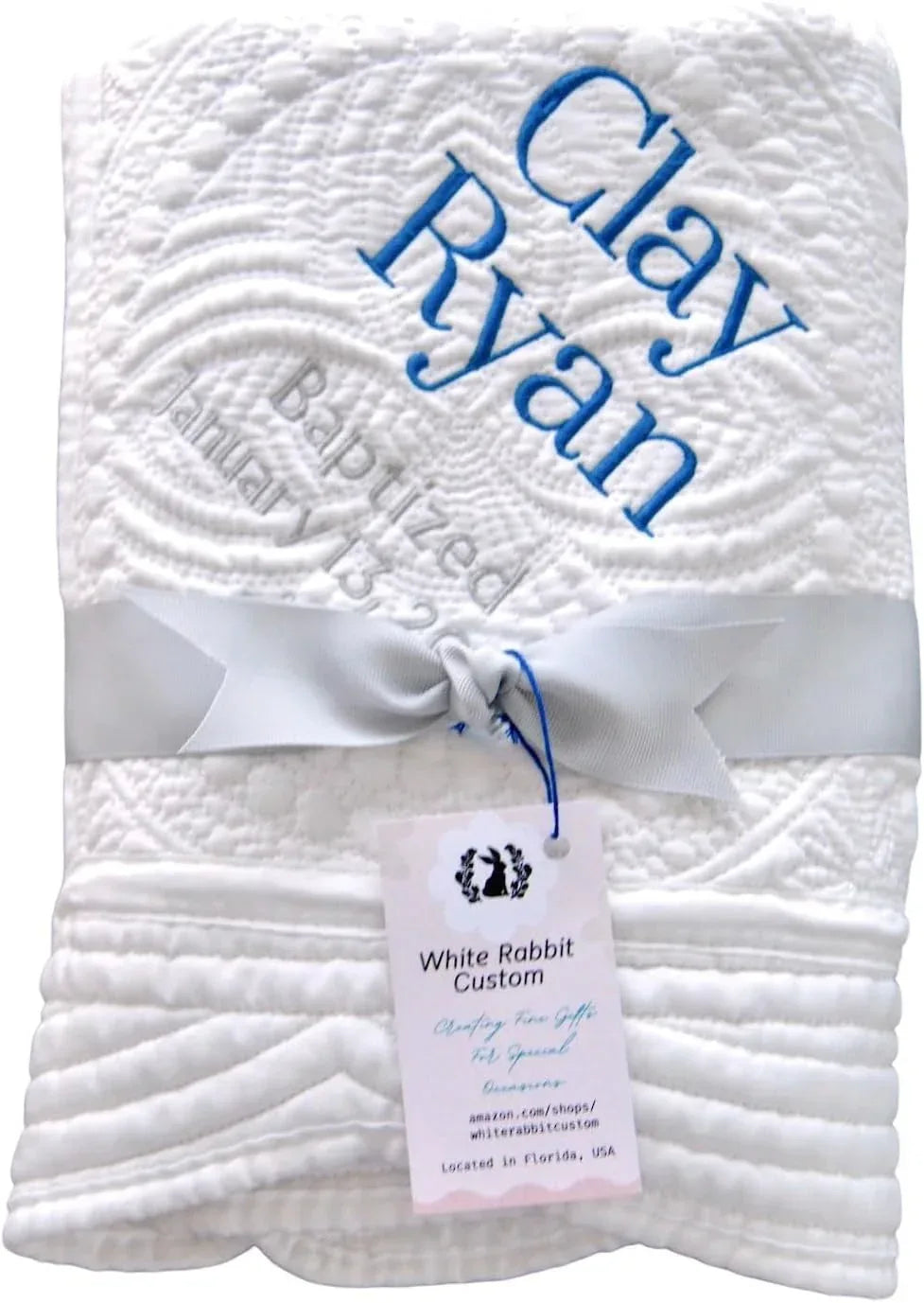 Personalized Baby Blanket Baptism Cotton Quilt Girl Boy Gift Embroidered Name Date Custom Monogrammed Grandparent Christian Gift Customized - Handmade Lifestyle Shop