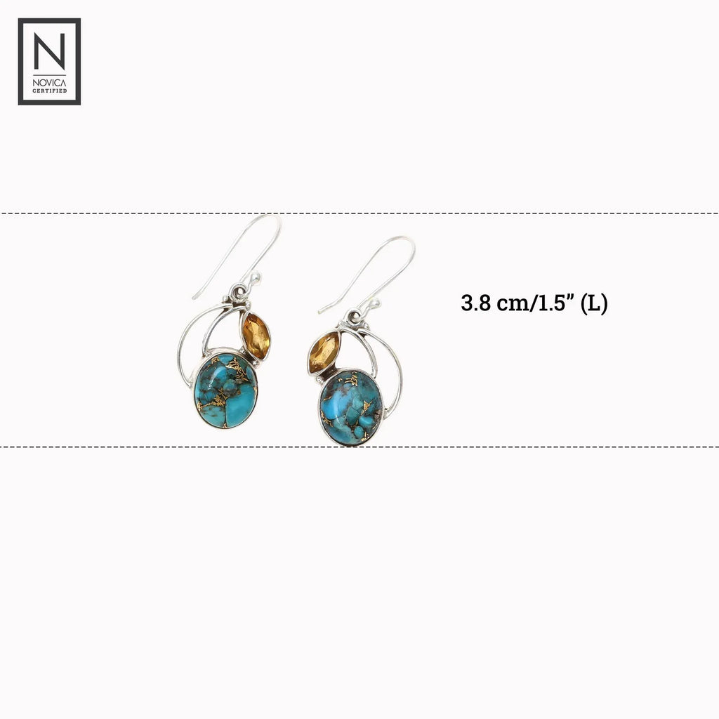 NOVICA Artisan Handmade Dangle Earrings Composite Silver Sterling Reconstituted Blue India Birthstone - Handmade Lifestyle Shop