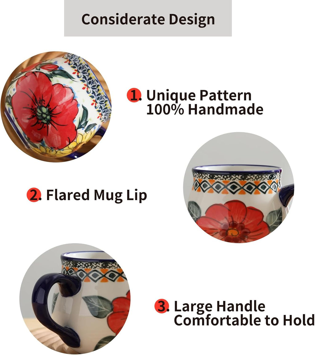 ALMA 12oz Handpainted Microwave Safe Coffee Mug, Unique Ceramic Tea Mug For Girl Friend,Mother, Woman(Assorted Flowers,Medium)
