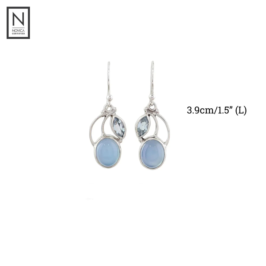 NOVICA Artisan Handmade Dangle Earrings Composite Silver Sterling Reconstituted Blue India Birthstone - Handmade Lifestyle Shop