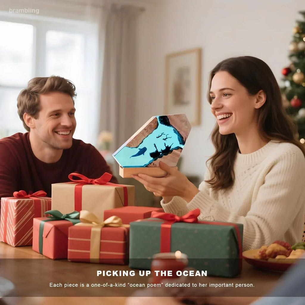 Handmade Ocean Resin Night Light Whale-Diver-Pirate Ship Epoxy Resin Ambient Light: Non-Stringy, Bubble-Free, High-Trans Night Light for Home Decor & Valentine's Gift (Whale-Diver-Pirate, 8 inches) - Handmade Lifestyle Shop