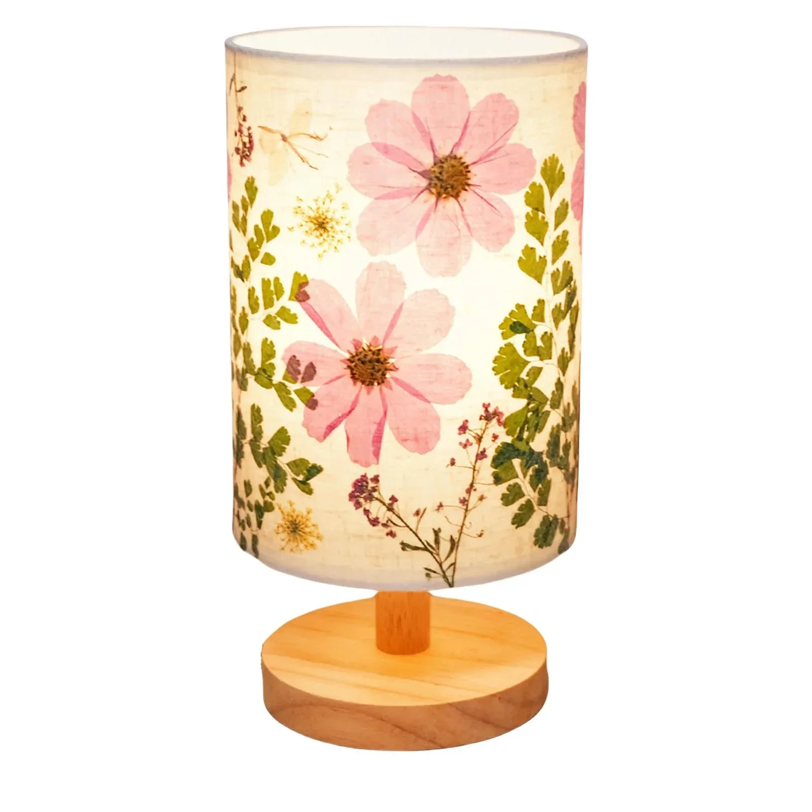 Dried Flowers Small Table Lamp 5W LED 3-Color Bedside Lamp Pressed Flowers Lampshade with Wood Base for Bedroom Living Room Desk Nursery - Handmade Lifestyle Shop