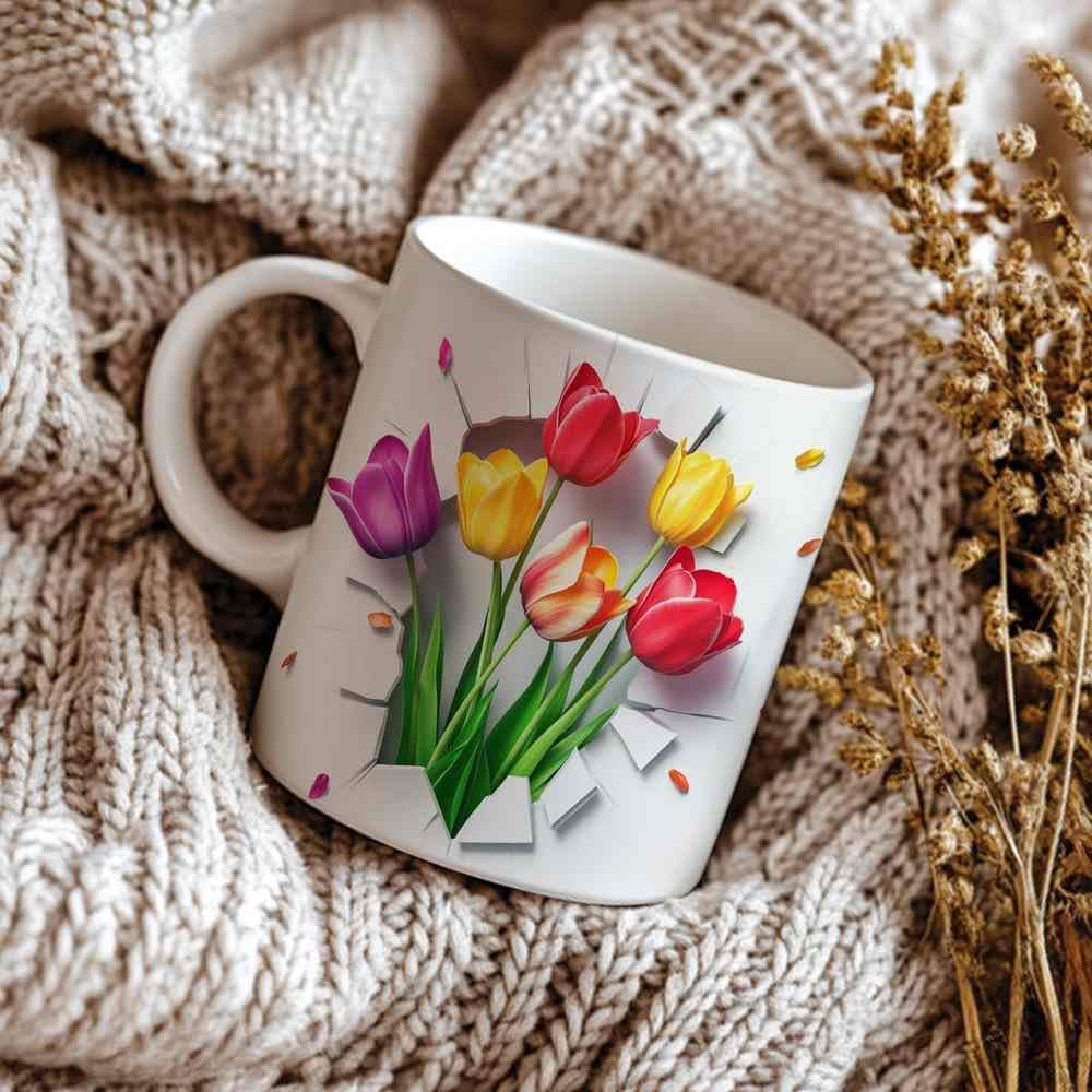 Tulip Coffee Mug - Tulip Lover Mugs Gifts for Women Men - Birthday, Christmas Gift for Friend Mom Dad Wife Husband - 3D Effect Printed Ceramic Mug (11oz)