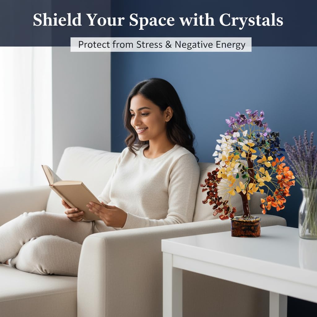 7 Chakra Healing Crystal Tree Kit, Bracelet, Pendant, Necklaces, Handmade Gemstone Money Bonsai Tree of Life Feng Shui Decor for Home Office, Positive Energy, Reiki Healing, for Women