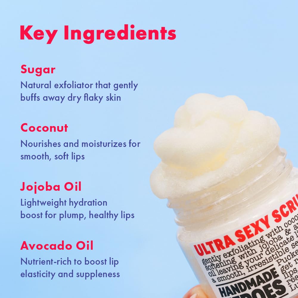 Handmade Heroes Peppermint Lip Scrub - 100% Natural Vegan Conditioning Lip Exfoliator & Sugar Polish for Dry Chapped Lips - Lip Plumper & Hydrating Lip Therapy for Smooth Supple Lips 1 oz