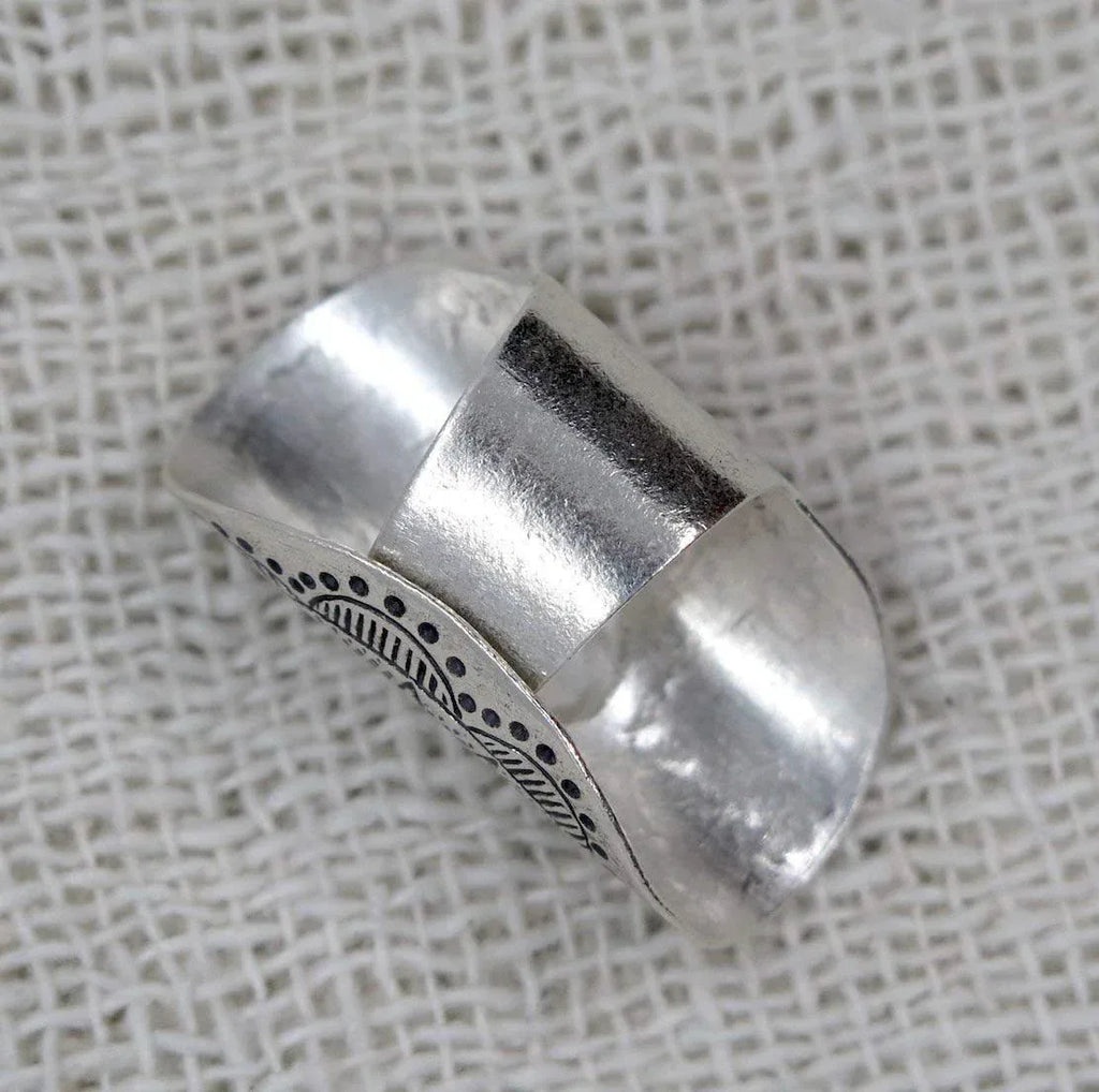 Handmade Sterling Silver Long Large Boho Statement Ring With Symbolic Solar Star Mandala, Tribal Gypsy Hippie Adjustable to Sizes 6-11, Gift for Her - Handmade Lifestyle Shop