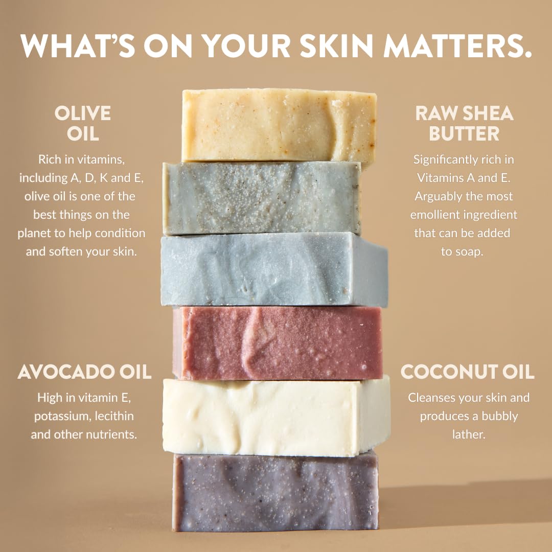 Crate 61 Organics, Handmade in Canada, Plant Based Cold Process Natural Bar Soap, With Premium Essential Oils, Dry Skin, Pack of 6 (For Him)