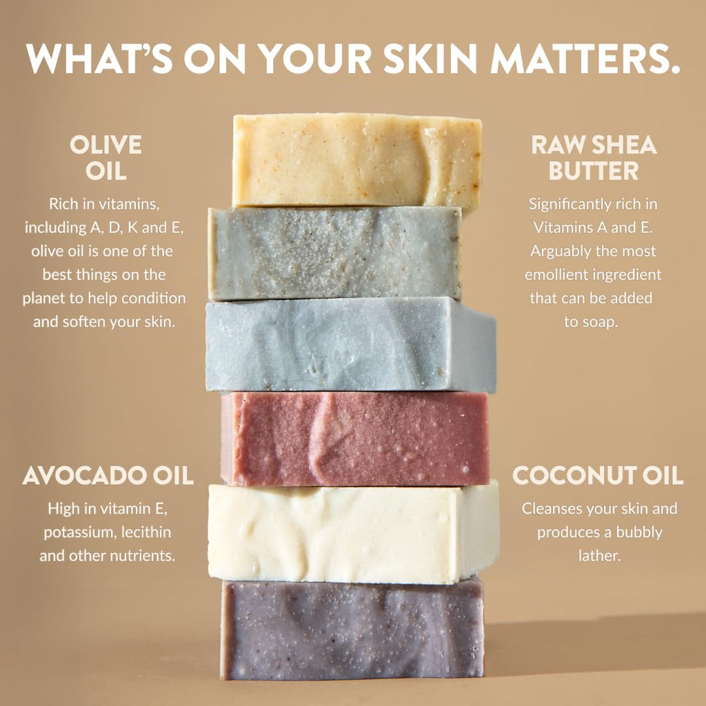 Crate 61 Organics, Handmade in Canada, Plant Based Cold Process Natural Bar Soap, With Premium Essential Oils, Dry Skin, Pack of 6 (For Him)