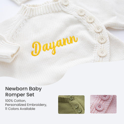 100% Cotton Baby Romper Set with Personalized Embroidery | Newborn Outfit (0-1M), 12 Colors | Soft, Comfortable & Perfect for Gifts - Handmade Lifestyle Shop
