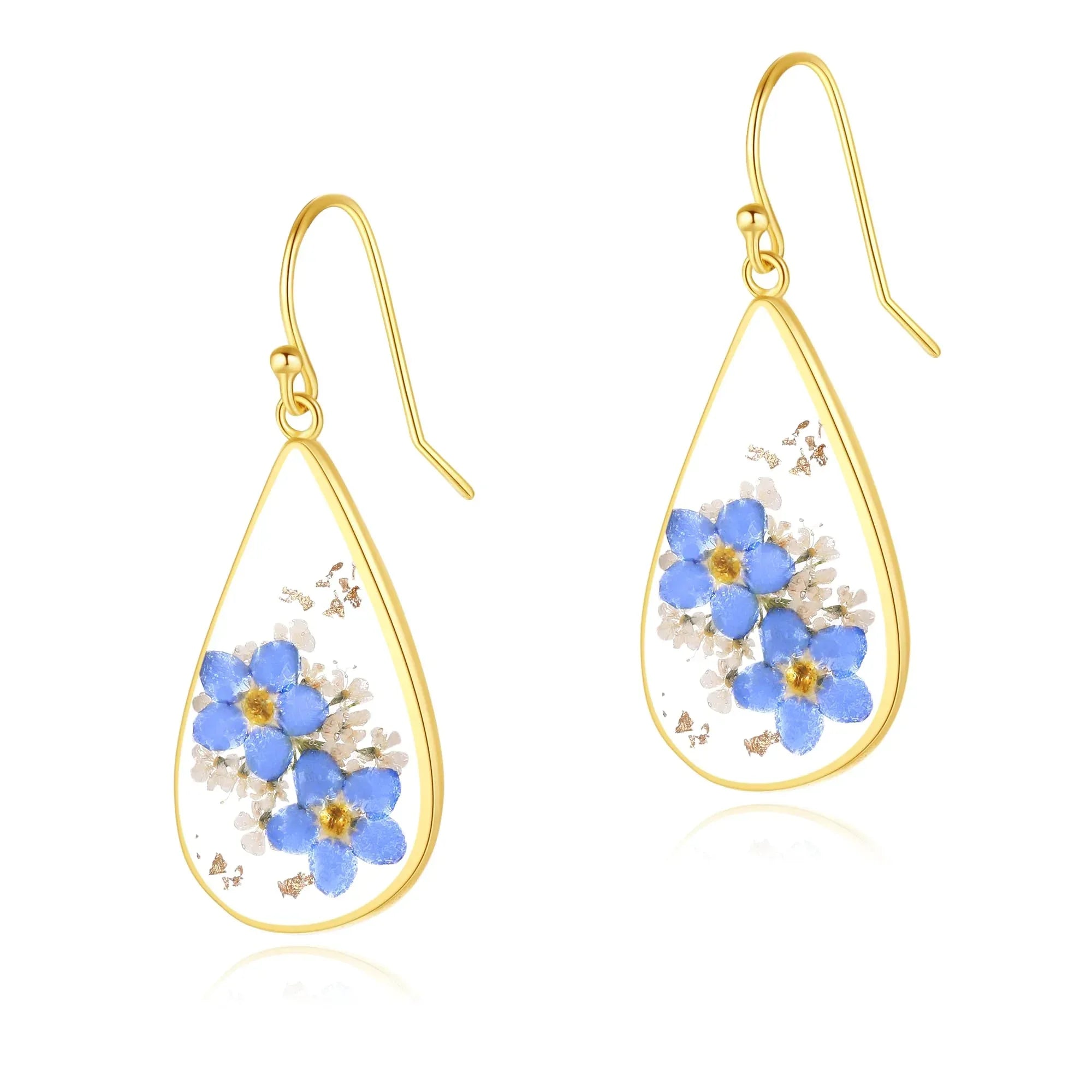 Forget-Me-Not and Queen Anne's Lace Pressed Wildflower Earrings | Pressed Flower Earrings | Handmade Drop and Dangle Earrings | Gift for Woman - Handmade Lifestyle Shop