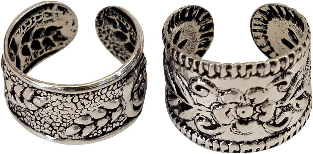 Handmade Silver 2Pcs Ear Cuffs Non-Piercing Earrings, 925 Sterling Silver, Fake Cartilage Helix Non-Pierced Ear Clip on for Women, Tiny 2 x Wide Band Floral Design Ear Wrap, By Miya Jewelry - Handmade Lifestyle Shop