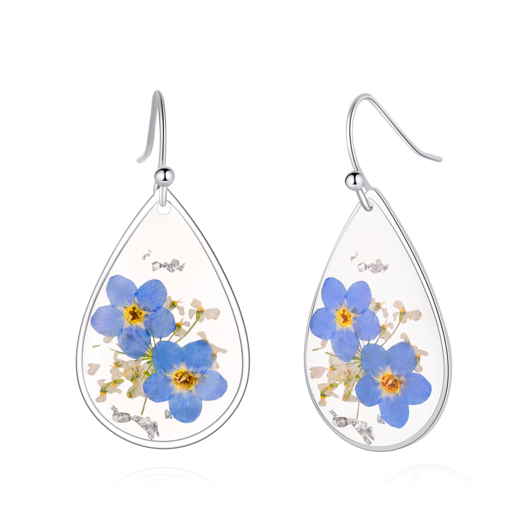 Forget-Me-Not and Queen Anne's Lace Pressed Wildflower Earrings | Pressed Flower Earrings | Handmade Drop and Dangle Earrings | Gift for Woman