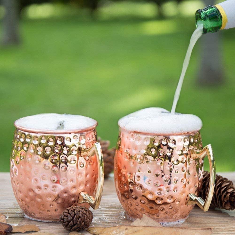 BOLD & DIVINE Moscow Mule Copper Mugs - Set of 2, 100% HANDCRAFTED - Food Safe Pure Copper Solid Mugs - 16 oz Gift Set with Premium Quality Cocktail Straws & Shot Glass! - Handmade Lifestyle Shop