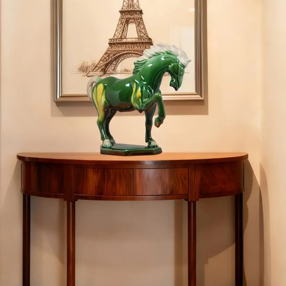Ceramic Horse Sculpture -8 inch Hand Made Tang Tri-Color Cultural Art Piece,Museum Collection Inspired Home and Office Decor (Green) - Handmade Lifestyle Shop