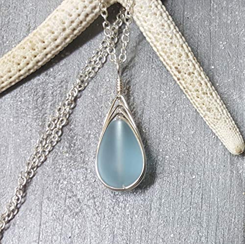 Yinahawaii Handmade Sea Glass Necklace, Hawaiian Jewelry For Women, Braided Teardrop Necklace, Unique Sea Glass Jewelry For Women Birthday Gift