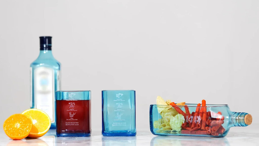 Upcycled Bombay Sapphire Gin Glasses for Drinks - Set of 2 with Velvet Gift Box | Eco-friendly Glassware handcrafted from Gin bottles | Ideal for Gin, Whiskey, Juices, Smoothies, Cocktails - Handmade Lifestyle Shop
