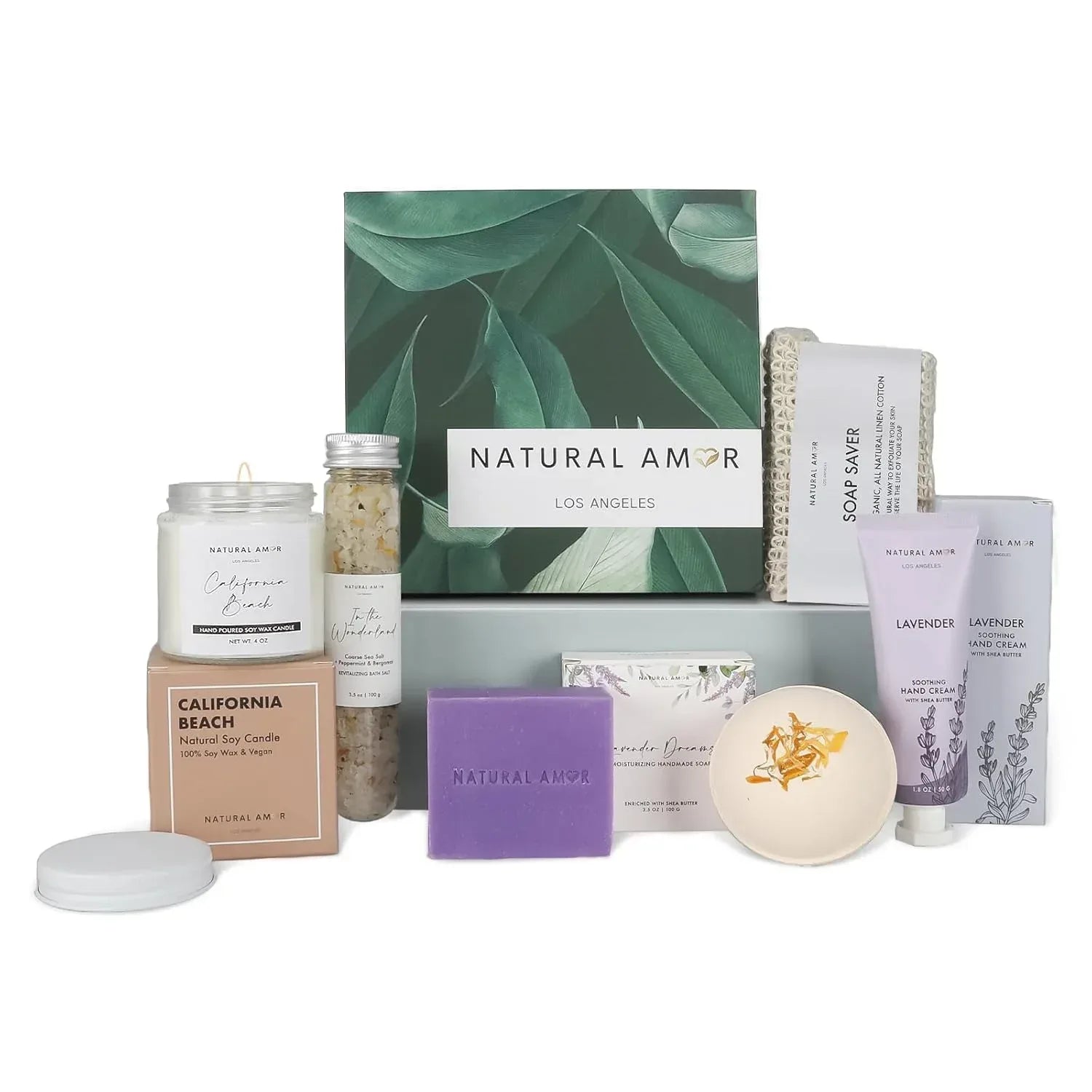 Natural Amor Handmade Spa Gift Set 6 pcs– Includes Citrus Bath Bomb, Lavender Hand Cream, Soap, Bath Salt, Candle – Relaxing Self-Care Kit for Women - Handmade Lifestyle Shop