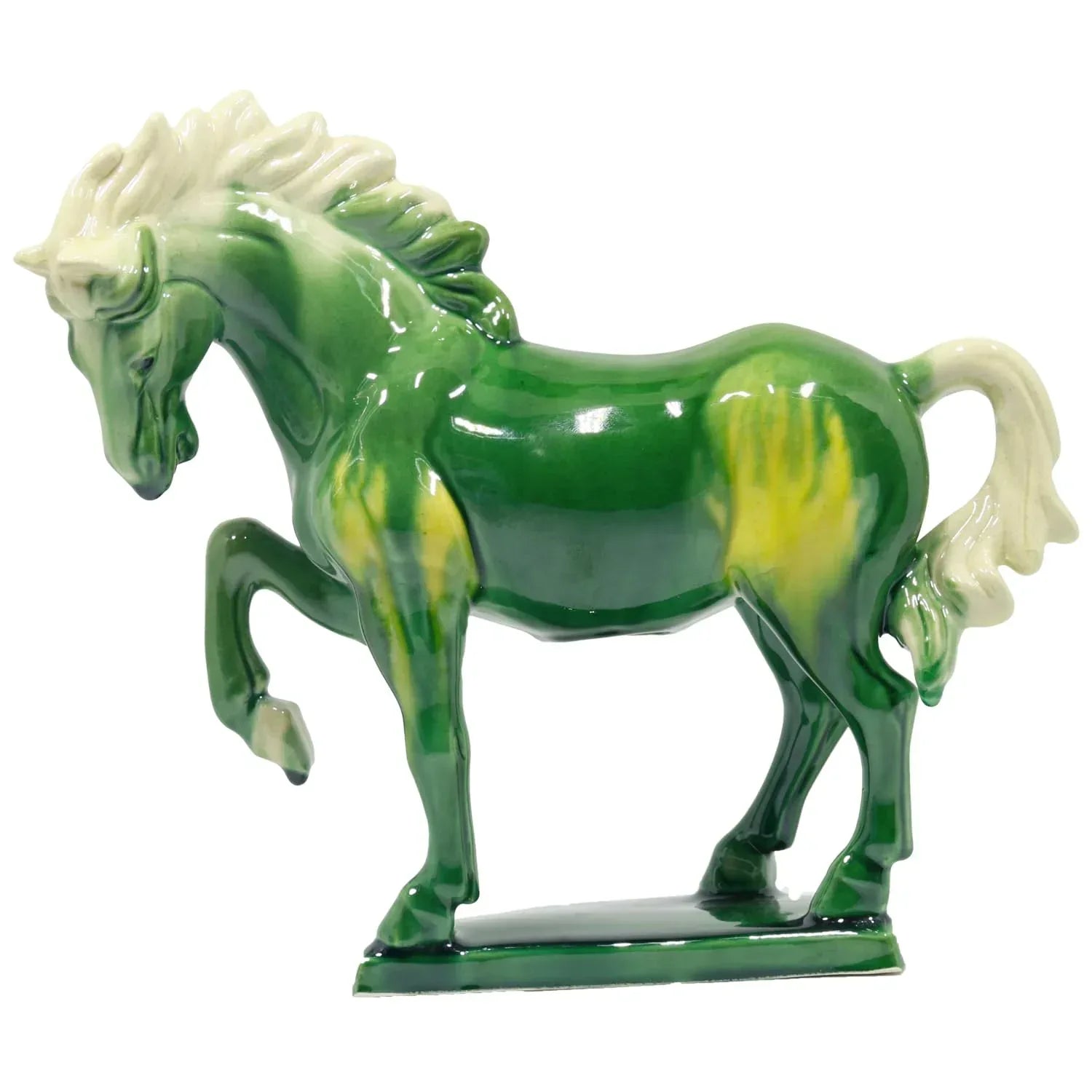 Ceramic Horse Sculpture -8 inch Hand Made Tang Tri-Color Cultural Art Piece,Museum Collection Inspired Home and Office Decor (Green) - Handmade Lifestyle Shop