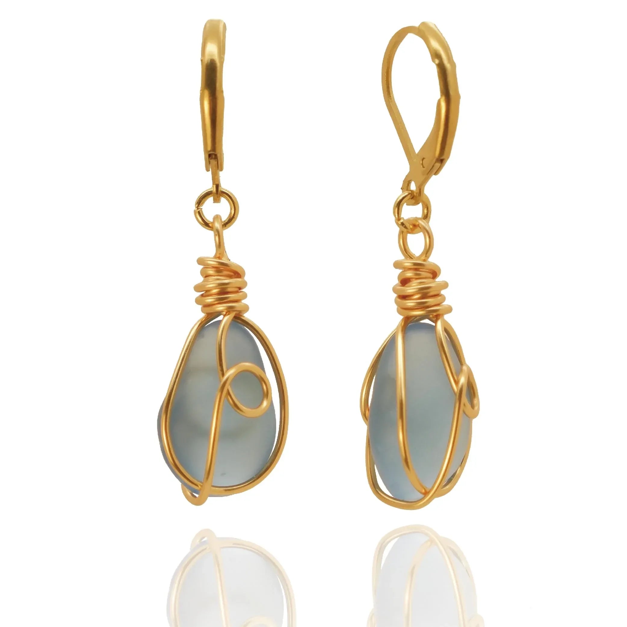 Handmade Sea Glass Wire Wrap Drop Earrings Jewelry ，Beach Earrings, Summer Gift, Ocean Jewelry Inspirational Gifts for Women, Mom, Sister - Handmade Lifestyle Shop