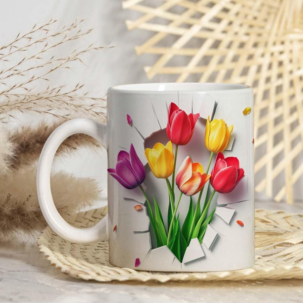 Tulip Coffee Mug - Tulip Lover Mugs Gifts for Women Men - Birthday, Christmas Gift for Friend Mom Dad Wife Husband - 3D Effect Printed Ceramic Mug (11oz)