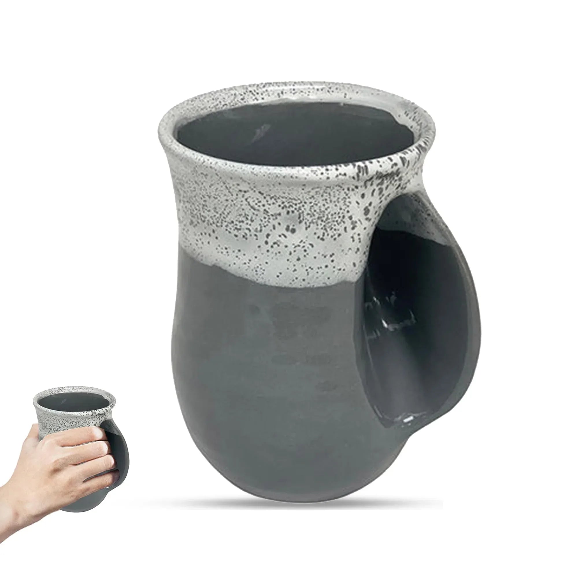 Clay in Motion Hand Warmer Coffee Mug – Handmade Coffee Mug With Comfortable Handle Contoured Pocket Hand Warming Ceramic Coffee Mug – Proudly Made in USA – Right Handed – 14 Oz - Island Oasis - Handmade Lifestyle Shop