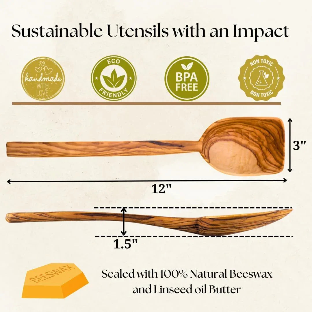 OLIVE WOOD Blunt Cooking Spoon, Fair Trade Foodie Gift, Handcrafted in Greece, Fair Trade Foodie Gift – Artisan Wooden Kitchen - LESVOS WOODCRAFT - Handmade Lifestyle Shop