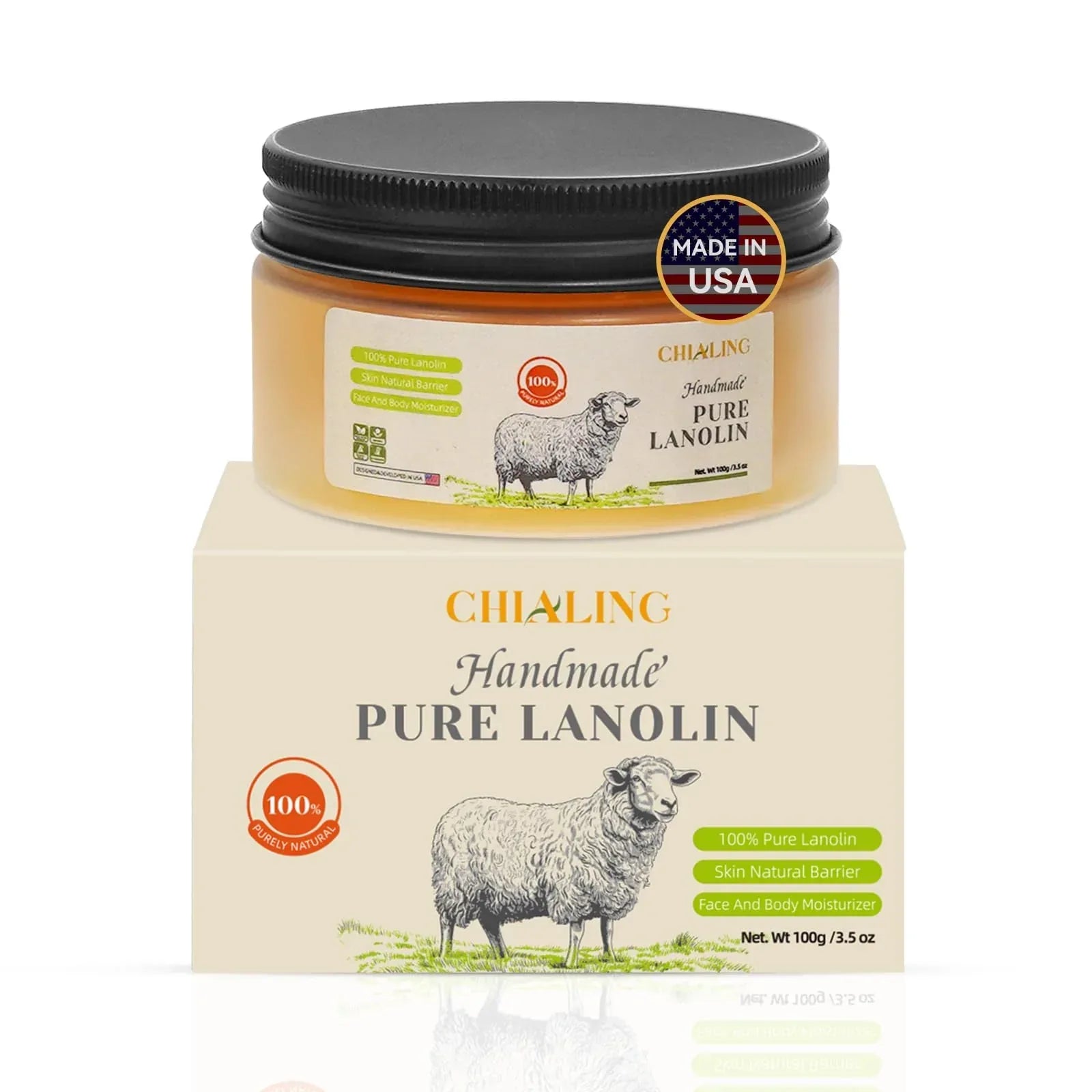 CHIALING Handmade Lanolin - 100% Pure Natural Australian Lanolin Cream - Made in USA - USP Grade Moisturizer for Dry/Cracked Skin, Nipple Discomfort, Lip Hydration & Eczema | Unscented, Additive-Free(3.5 oz) - Handmade Lifestyle Shop