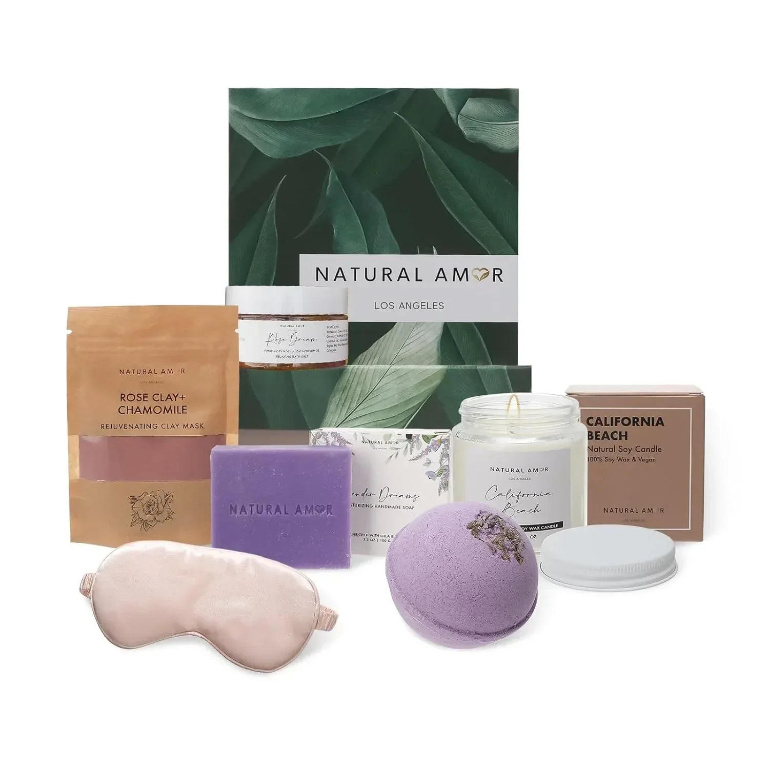 Natural Amor Handmade Spa Gift Set 6 pcs– Includes Citrus Bath Bomb, Lavender Hand Cream, Soap, Bath Salt, Candle – Relaxing Self-Care Kit for Women - Handmade Lifestyle Shop