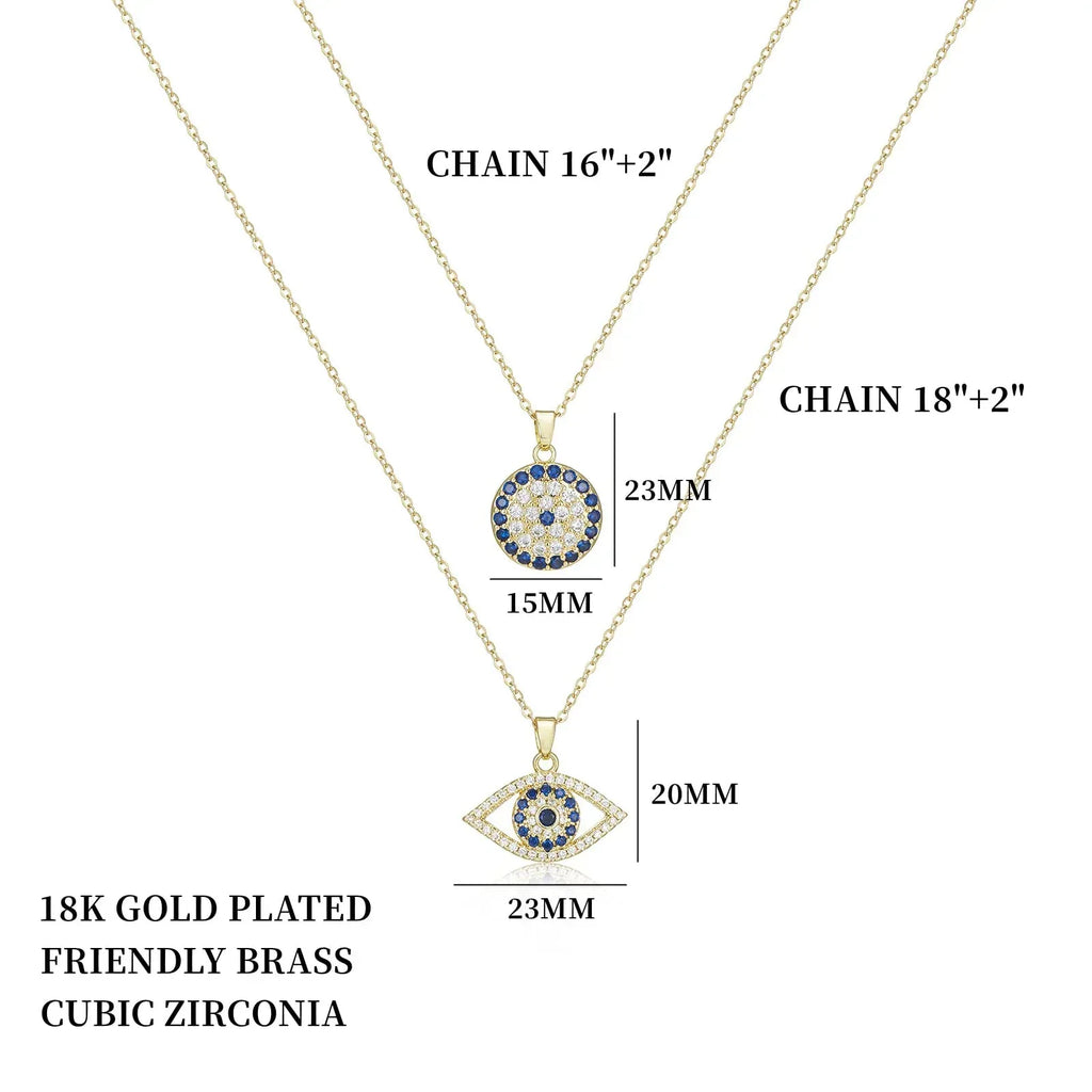 Evil Eye Necklace Layered Necklaces for Women, 2Pcs 18K Gold Plated Dainty Evil Eye Choker Pendant Necklace Handmade Evil Eye Jewelry Protection Gifts - Handmade Lifestyle Shop