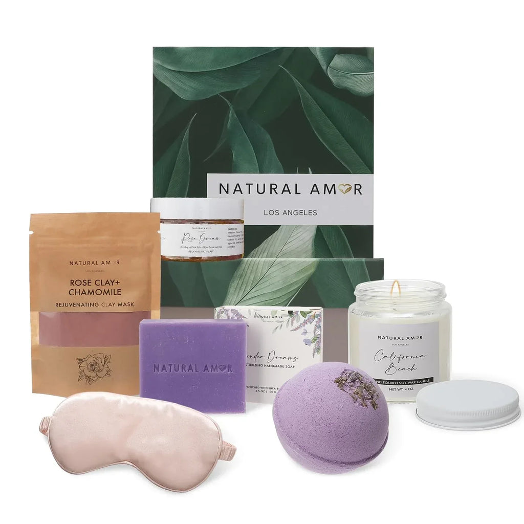 Natural Amor Handmade Spa Gift Set 6 pcs– Includes Citrus Bath Bomb, Lavender Hand Cream, Soap, Bath Salt, Candle – Relaxing Self-Care Kit for Women - Handmade Lifestyle Shop