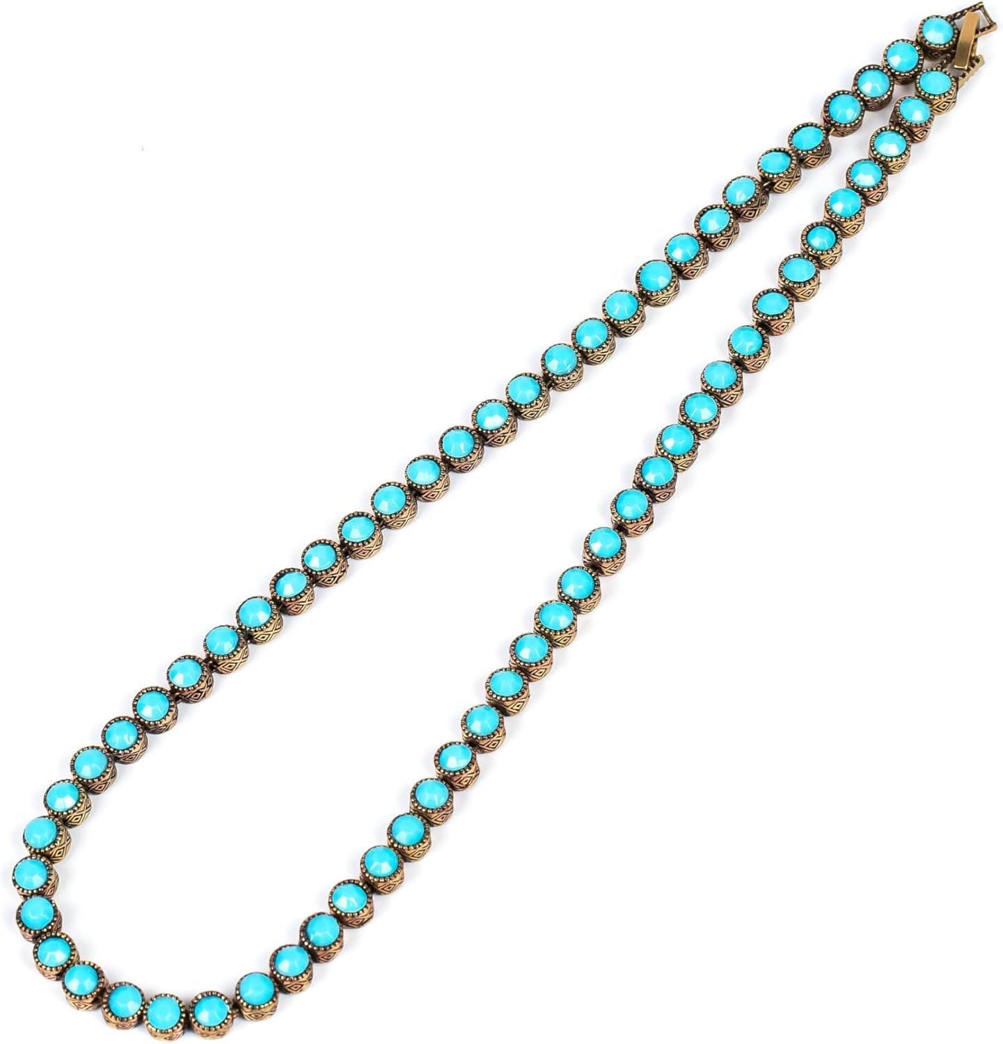 Vintage Tennis Turquoise Necklace for Women Gemstone Retro Boho Antique Choker Indian Jewelry Gift for Her Feroza Chain Pendant Vintage Tennis Turquoise Necklace Feroza Beads Natural Stone Minimalist Jewelry Handmade Diamond Handcrafted Hypoallergenic - Handmade Lifestyle Shop