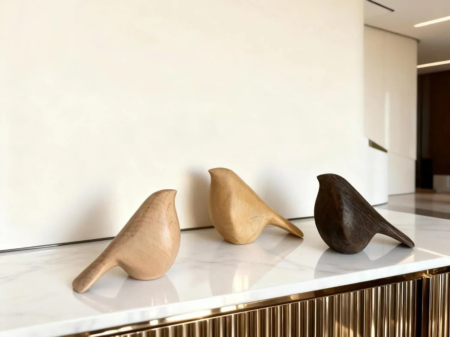 Natural Wood Bird Trio 4.1”L Set of 3 – Small Bird Sculptures & Animal Statues, Hand-Finished Modern Coffee Table Shelf Decor, Gift-Ready (3, Mixed) - Handmade Lifestyle Shop