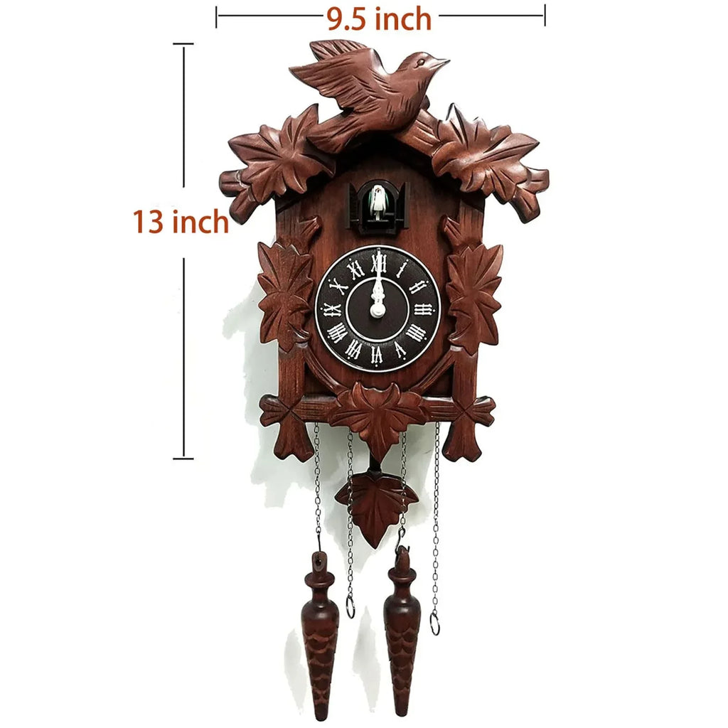Rylai Cuckoo Clock Vintage Large Wooden Wall Clock Handcrafted 13x9.5 Inch Brown - Handmade Lifestyle Shop