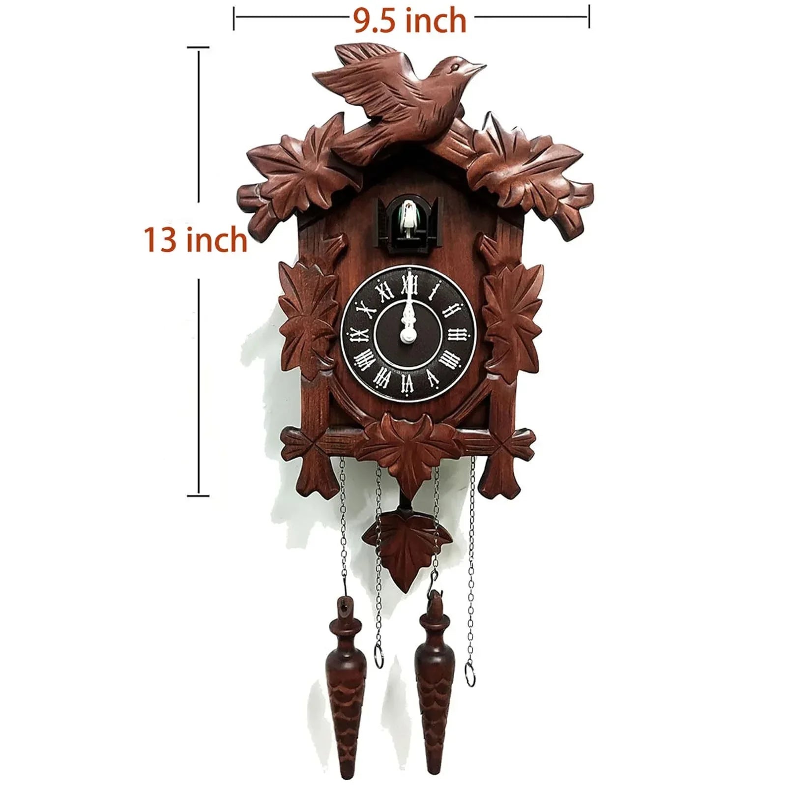 Rylai Cuckoo Clock Vintage Large Wooden Wall Clock Handcrafted 13x9.5 Inch Brown - Handmade Lifestyle Shop