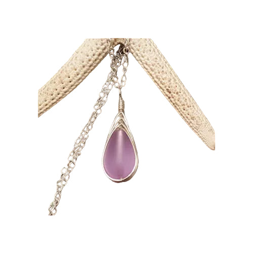 Yinahawaii Handmade Sea Glass Necklace, Hawaiian Jewelry For Women, Braided Teardrop Necklace, Unique Sea Glass Jewelry For Women Birthday Gift