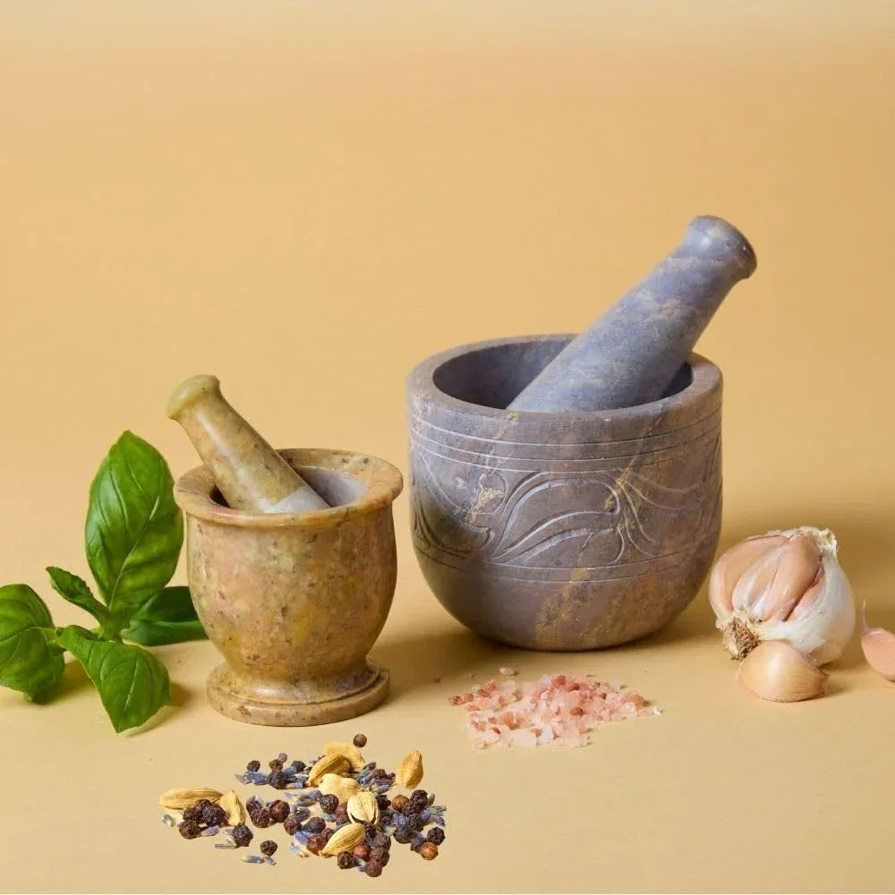 Small Mortar Pestle Set, Kitchen Tools, Kitchen Countertop Decor, Grinding, Crushing, Herbs, Garlic, Nuts, Spices, Rustic Style, Handcrafted, Made from Soapstone, Gray - Handmade Lifestyle Shop