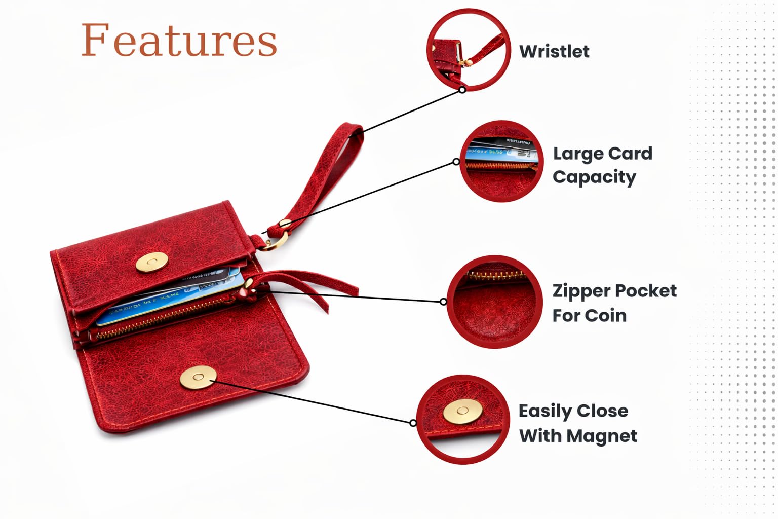 Toros Craft Handmade Wristlet Wallets for Women, Western Floral Leather Small Credit Card Holder with Zipper, Minimalist & Cute Coin Pouch, Genuine Leather, Dark Brown