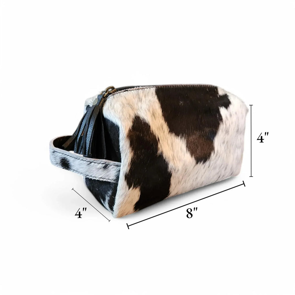 Ranch Junkie Mercantile Genuine Cowhide Handcrafted Cosmetic Pouch Highlands Cowhide Makeup Bag (Caramel Cowhide Mix) - Handmade Lifestyle Shop