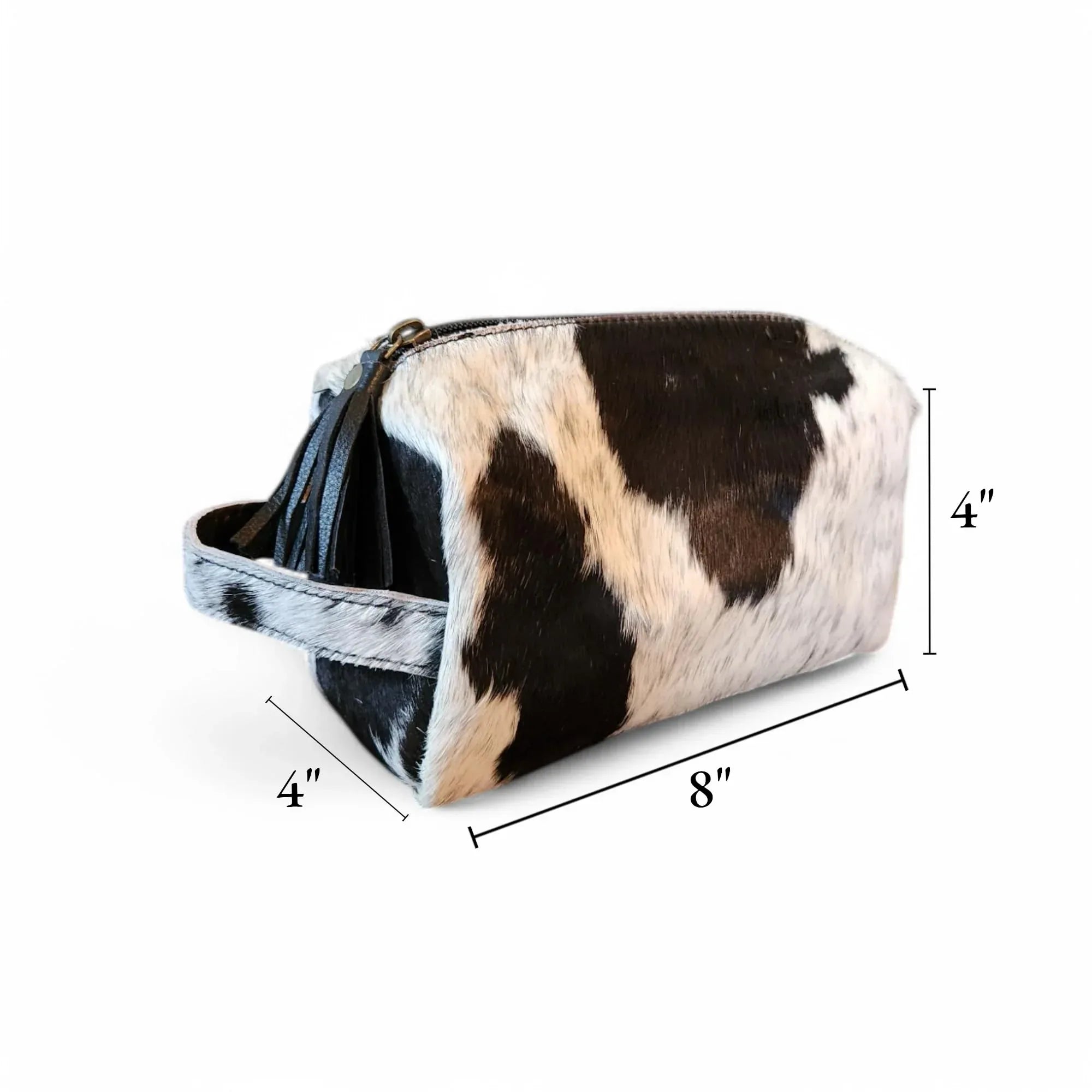 Ranch Junkie Mercantile Genuine Cowhide Handcrafted Cosmetic Pouch Highlands Cowhide Makeup Bag (Caramel Cowhide Mix) - Handmade Lifestyle Shop